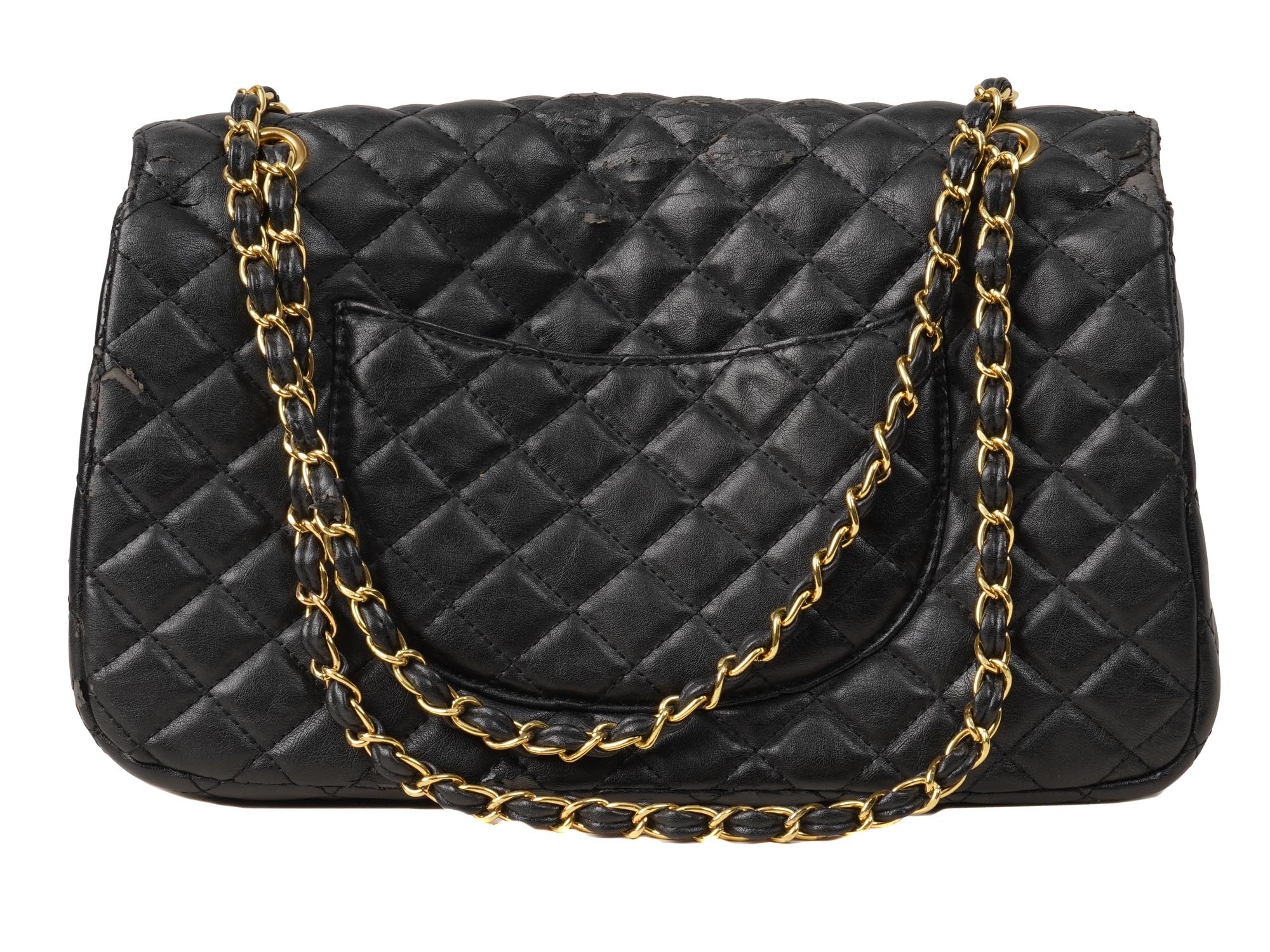 CHANEL STYLE FLAP QUILTED BLACK LEATHER BAG PURSE PIC-2